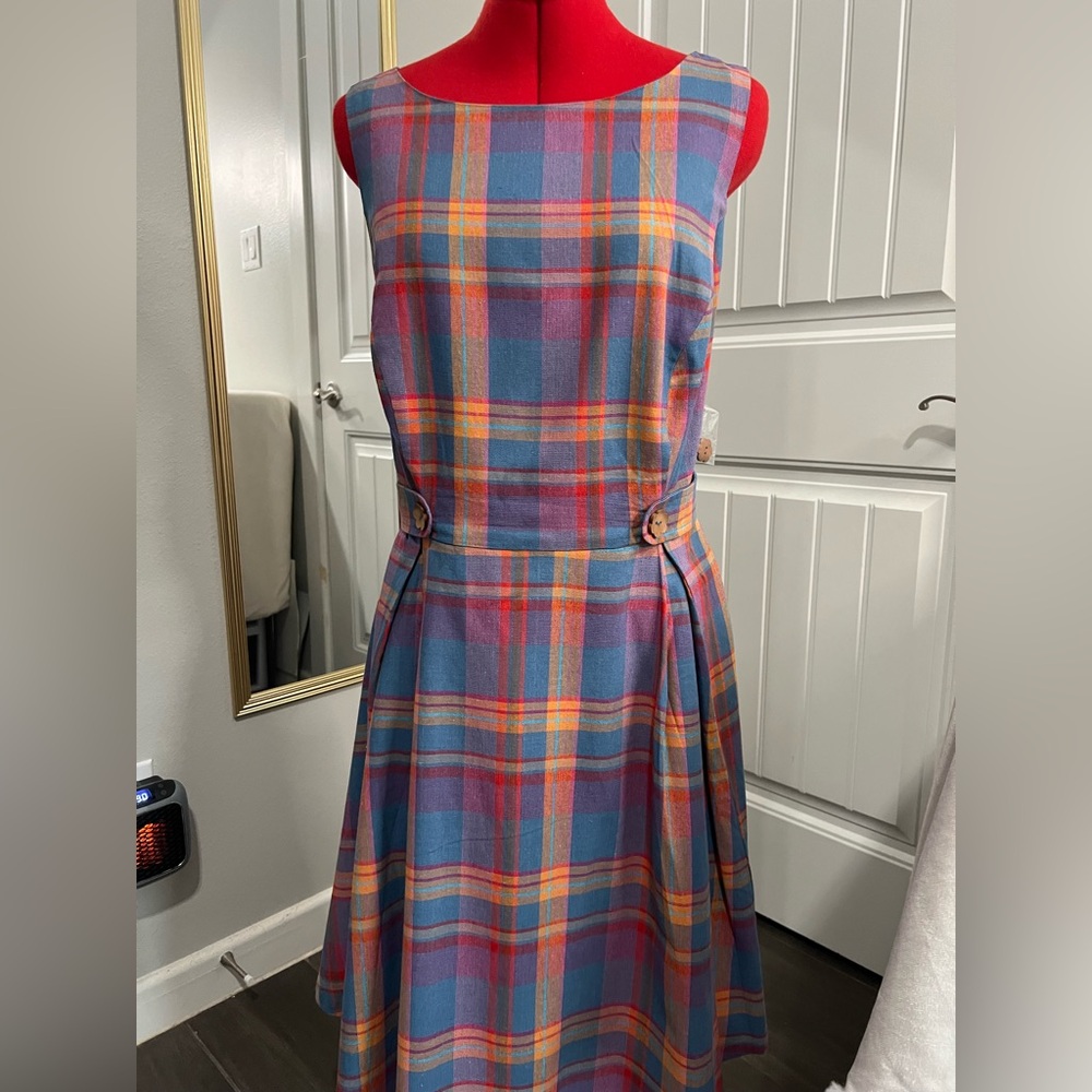 ModCloth Pink and Blue Plaid Fit-and-Flare Mini Dress